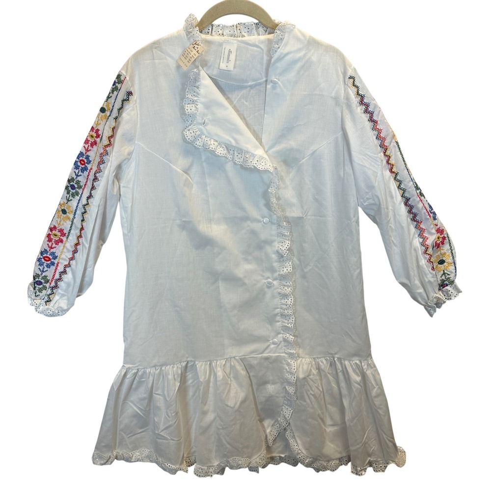 Vintage Tommies White Embroidered Eyelet Ruffle Nightgown Sleep Shirt Medium NWT